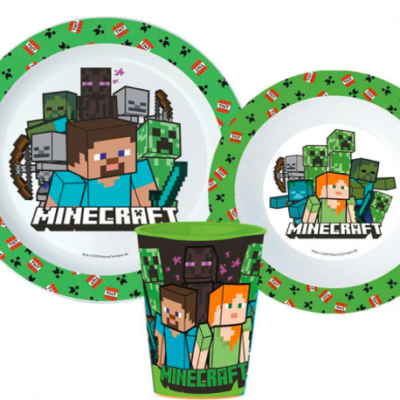 Minecraft Pixelcraft étkészlet, micro műanyag szett, pohárral 260 ml