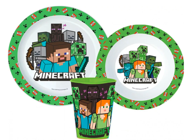 Minecraft Pixelcraft étkészlet, micro műanyag szett, pohárral 260 ml