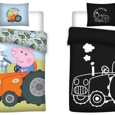 Peppa malac George's Tractor sötétben világító gyerek, ovis ágyneműhuzat 100x135cm, 40x60cm