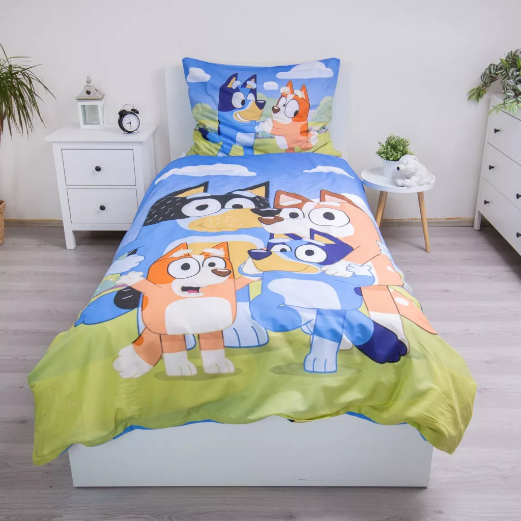 Bluey Happy Family ágyneműhuzat 140×200cm, 70x90 cm
