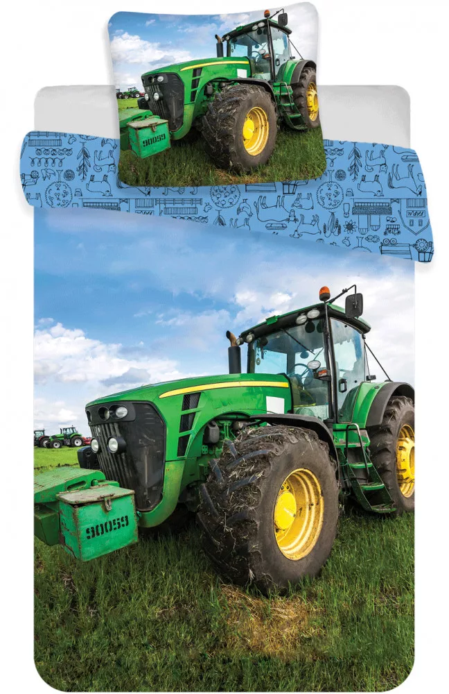 Traktor Green gyerek, ovis ágyneműhuzat 100×135cm, 40×60 cm