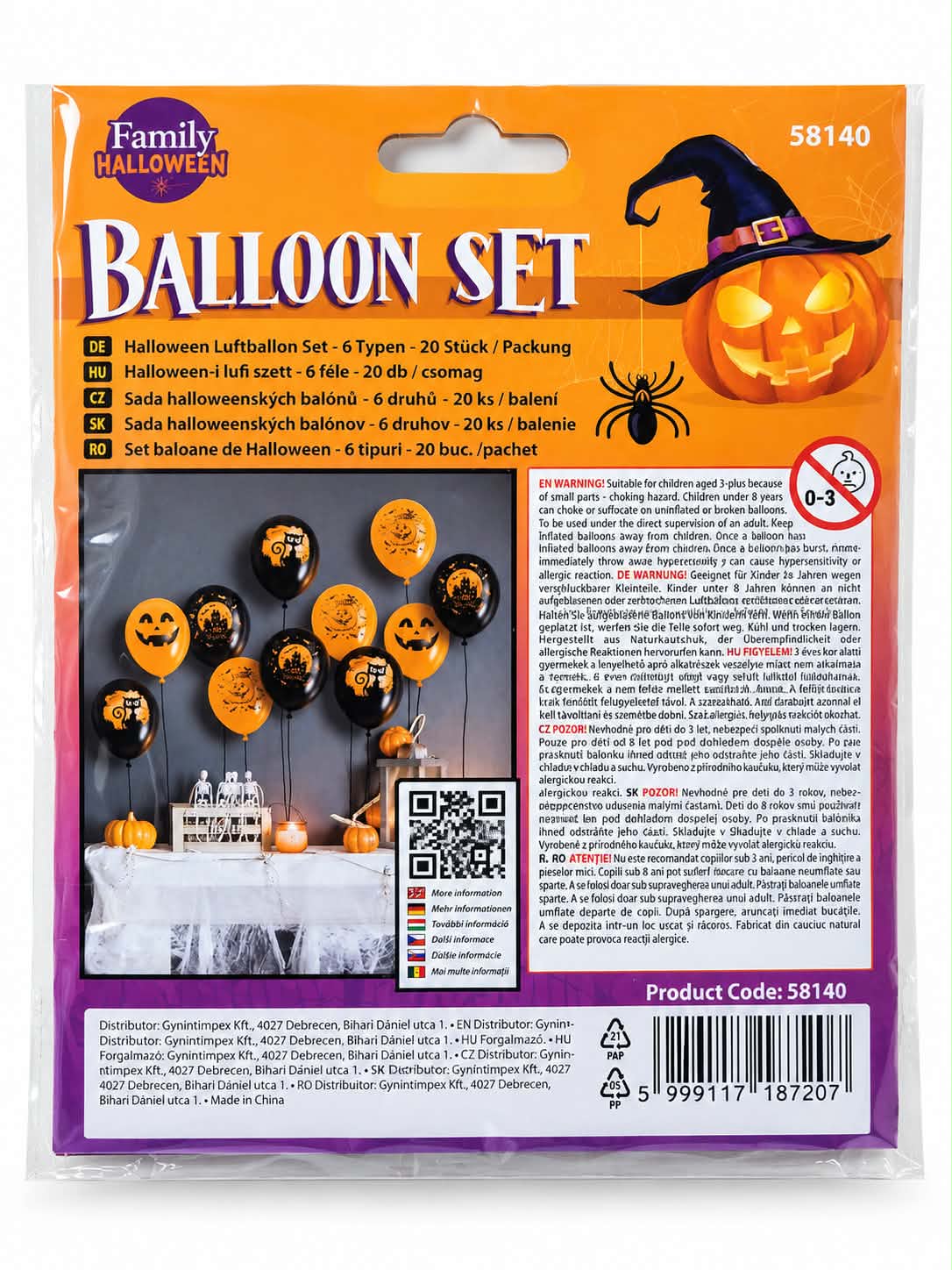 Prémium Halloween lufi szett 6 féle minta 20 db-os szett narancs, fekete